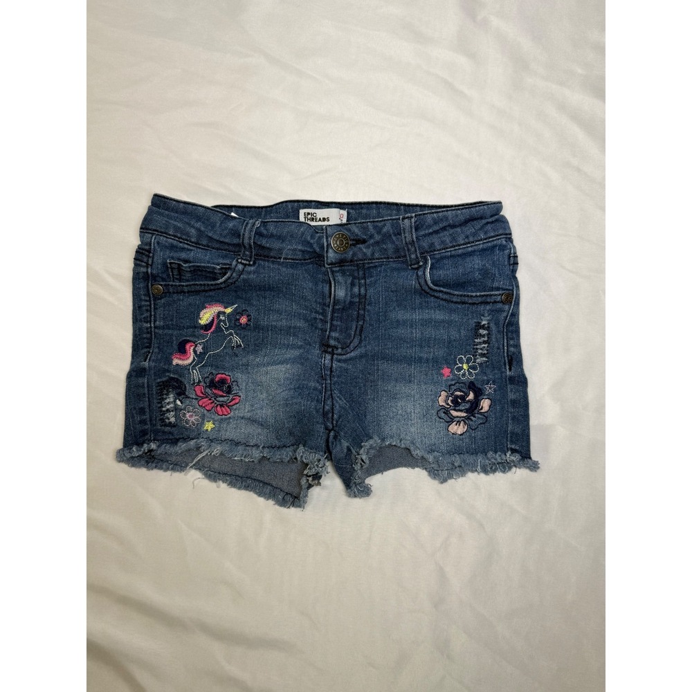 Epic Threads Girl's Size 10 Denim Shorts Unicorn Floral Embroidery Cute